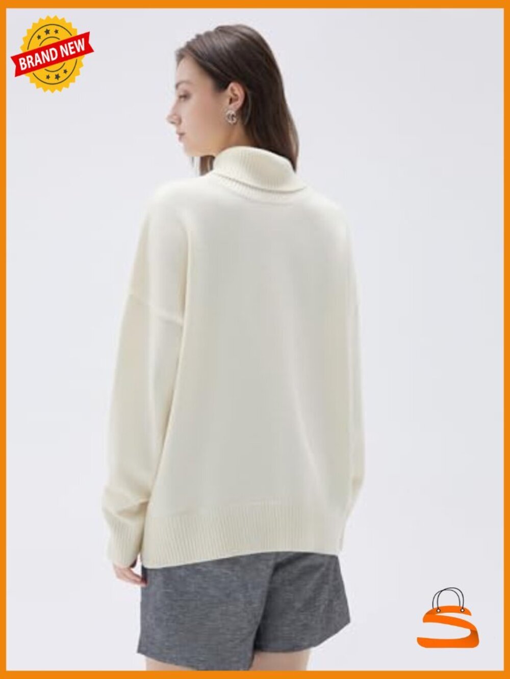 Oversized Cashmere Blend Turtleneck Pullover Sweater Long Sleeve Knit - Picture 4 of 6